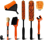 7PCS Motorcycle Cleaning Kit with 2-Size Bendable Wheel Brushes-Hard Reach Brush,Tire and Chain Brush, Boar Hair Detailing Brush, Wash Mitt & Microfiber Towel for Dirt Bike & Car Wheels