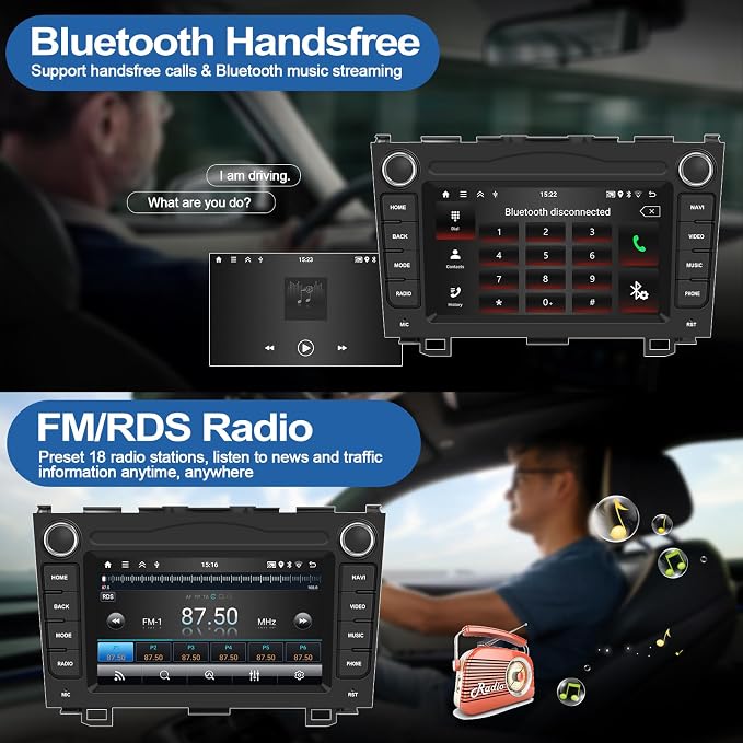 2G+64G Android Car Radio for Honda CRV 2007-2011 7” Touchscreen Car Stereo with CarPlay Android Auto Bluetooth FM GPS SWC WiFi Backup Camera