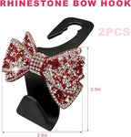 2PCS Bling Bow Car Seat Headrest Hooks, S-Type Crystal Auto Rear Seat Organizer for Handbags Purses Groceries, Cute Rhinestone Bow Seats Back Storage Hook for SUV Truck Sedan (Red)