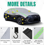 Half Car Cover SUV,Top Cover with Green Reflective Strip, Hail Protector Car Cover with Cotton Liner, Sunroof & Windshield Cover for Ice and Snow, All Weather Car Body Cover for Snow, Sun, Rain, Dust