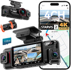 N6 PRO STARVIS 2 4K 4-Channel Dash Cam, 360° All-Around View (4K+1080Px3), Front Rear and Dual Inside Car Camera, 5GHz WiFi, GPS, 8-IR Lamps Night Vision, Free 128GB Card, 24/7 Parking Mode