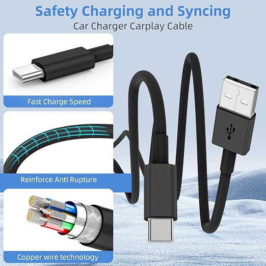 2Pack 3FT USB A to USB C Cable for iPhone 17 16 15 Charger Cord, for Apple 17 16 15/Pro/Pro Max/Plus Type C Cord, for iPad Pro 12.9/11, Air 5th/4th Gen, Car Carplay Charging Cable for Android(Black)