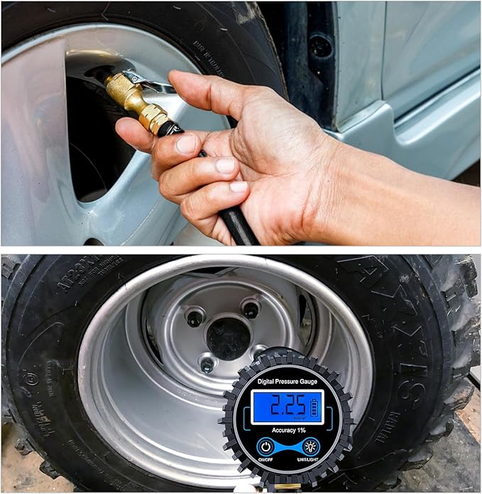 50026R Digital Tire Inflator Pressure Gauge,250 PSI Air Chuck and Compressor Accessories Heavy Duty with Rubber Hose Quick Connect Coupler for 0.1 Display Resolution