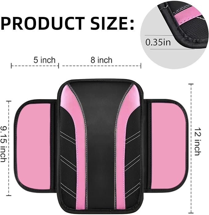 6 Pcs Pink Car Accessories Set, Sport Leather Steering Wheel Cover 14.5-15inch Universal, Microfiber Leather Car Center Console Cover, Seat Belt Cushion, Cup Holder Coaster (Black-Pink)