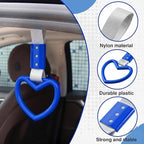 2PCS Heart Shaped Car Handle Straps, Rear Bumper Warning Keychain Ring for Car Exterior Accessories (Blue-Silver)