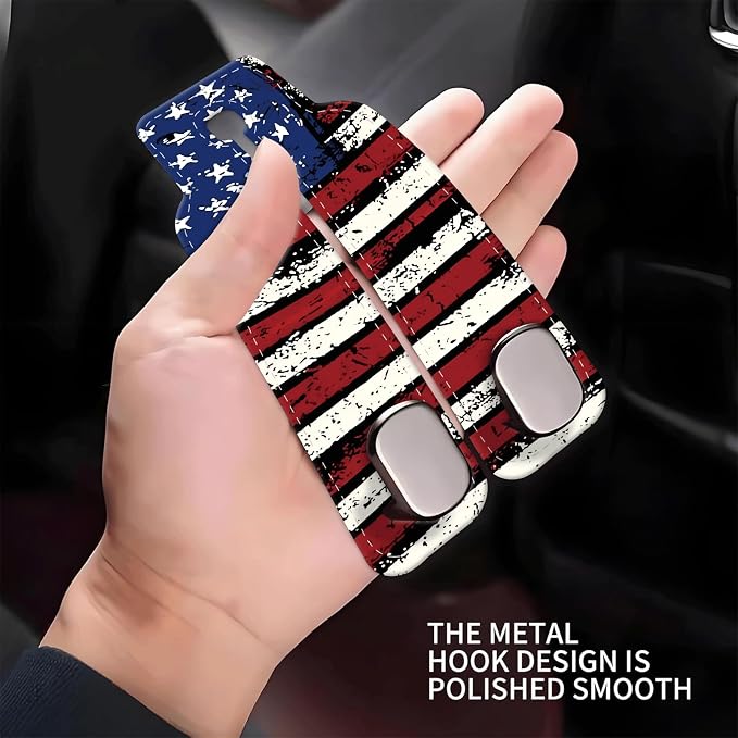 Car Seat Headrest Hook, Universal Leather Cute Hanger Holder Hook, Storage Organizer Interior Accessories for Purse Bags Handbag Vintage American Flag