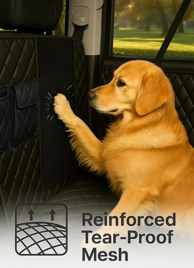 fidozen Dog Car Seat Cover, Universal Fit, Waterproof, Breathable, Machine Washable, Pet Hammock with Storage Pocket, (Black, Extra Large)