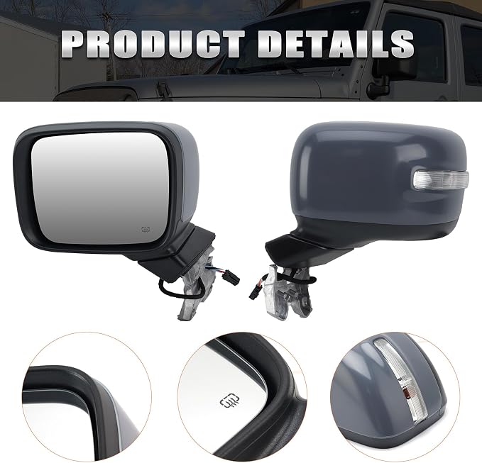 Left Driver Side Mirror Compatible with Jeep Renegade 2015 2016 2017 2018 2019 2020 2021 2022 2023 Door Rear View Mirrors Power Heated with Signal Light Prime Paintable (7 pins)
