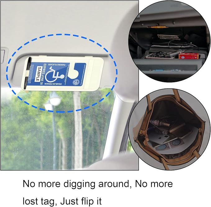 Handicap Placard Holder for Auto, Disabled Parking Permit Sign Protector for Car Sun Visor with Note Paper Slot, Pen Holder and Elastic Strap - Beige
