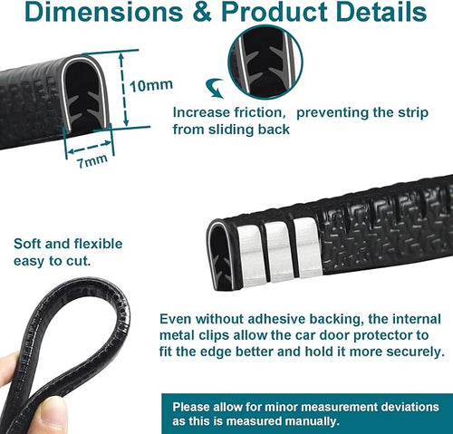16.4FT Car Door Edge Guards Black, U-Shaped Car Door Protector with Metal Clips, No Adhesive Needed, for Most Cars