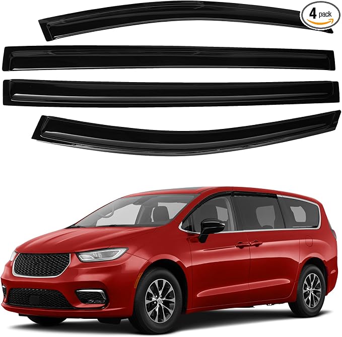 Pacifica Rain Guards - Window Visors for Chrysler Pacifica 2017-2025 2026, Outside-Mount Tape-On Side Window Wind Deflectors for Pacifica Accessories, Vent Visors Shades Rainproof Black 4PCS