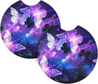 Butterfly Purple Steering Wheel Cover - Purple Butterfly Steering Wheel Cover Anti-Slip Breathable 15 Inch Universal 2 Pcs Car Interior Cup Holder Pad for Men Women