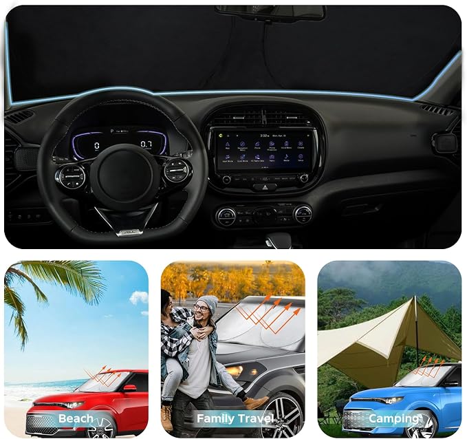 for Soul Windshield Sun Shade Window Sunshade Custom-fit 2020-2026 Kia Soul Wagon Windshield Cover Foldable Sun Visor Thicken 4-Layer Reflective Protector Block UV Rays Car Accessories
