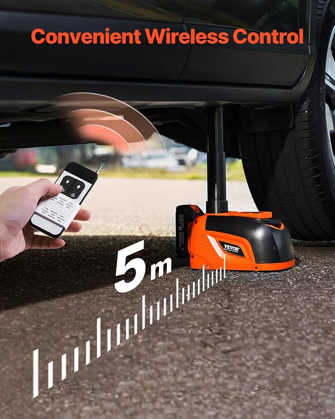 Electric Car Jack Wireless 5 Tons, Cordless Remote Control Hydraulic Electric Jack, LED Light Hydraulic Repair Tool, 135-360mm Lifting Range for SUV MPV Sedan Truck Repair