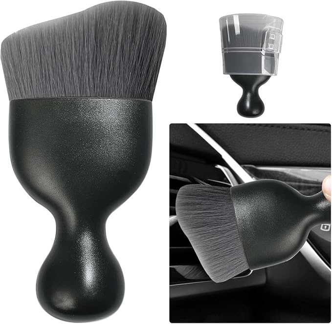 Car Detailing Brush, Curved Soft Bristles Auto Removal Dust Collectors, Universal Vehicle Dashboard, Air Conditioner Vents etc Interior Cleaning Tool Accessories (Gray)