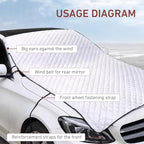 Universal Foldable Half Car Cover, Windproof Windshield Sunshade with Cotton Liner, Heavy-Duty All-Season Protection for Snow, Hail, Scratch & UV (Silver)
