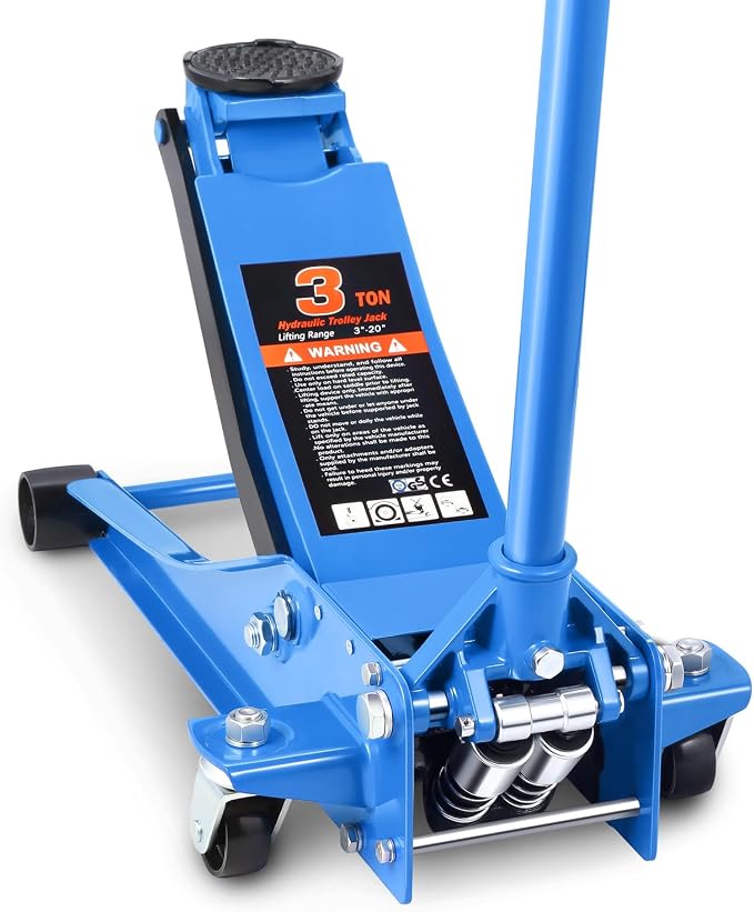 DNA Motoring Low Profile Hydraulic Trolley Service/Floor Jack, 3 Ton (6000 lbs) Capacity, Lifting Range 3"-20", Blue, TOOLS-00475