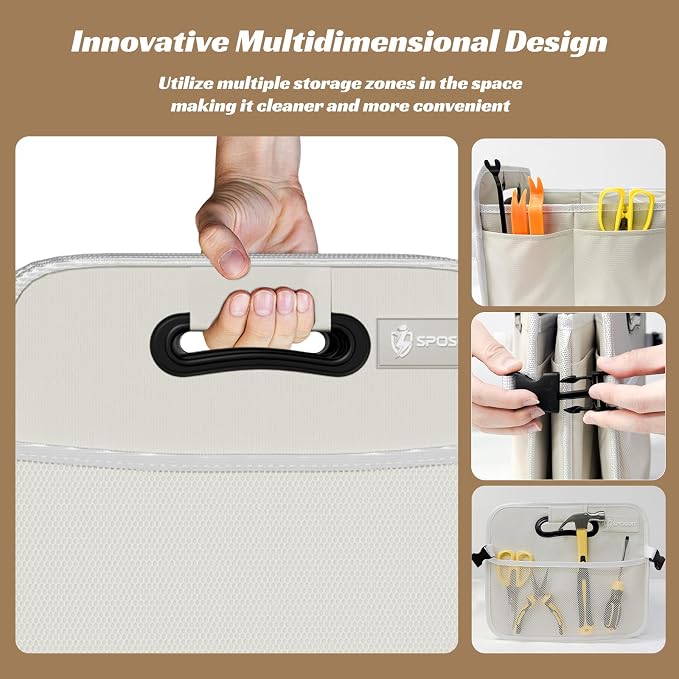 Trunk Organizer for Car - 70L Collapsible Trunk Storage with 11 Pockets & Reinforced Handles, SUV Trunk Organizers for Grocery Cargo(White)