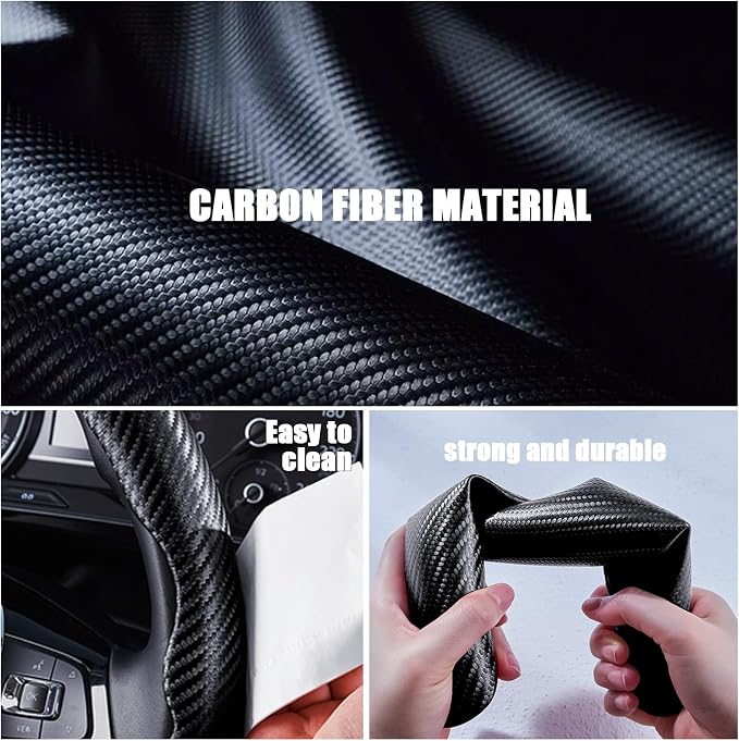 Carbon Fiber Steering Wheel Covers 3 Piece Clip on Steering Wheel Cover (Matte Black)