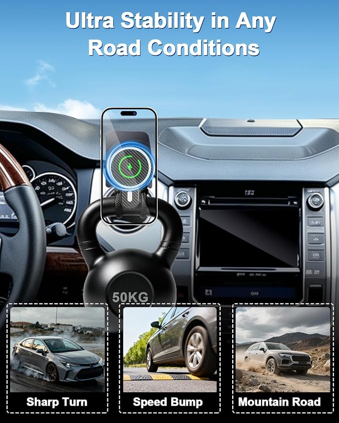 PZK Car Phone Mount for Toyota Tundra 2014-2021 Accessories Custom Air Vent | Magnetic Car Phone Holder with 15W Fast Wireless Charger Hands Free 360° Rotation Fixed Clip Magsafe Cell Phone Cradles