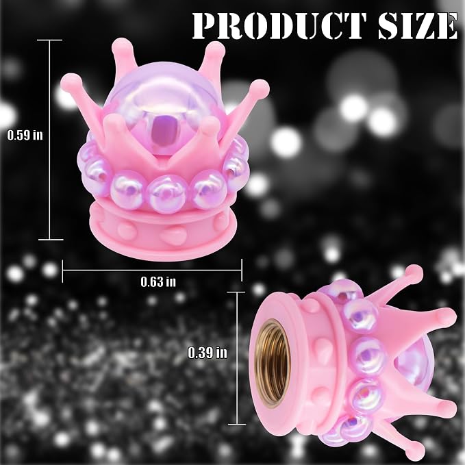 4PCS Crown Bling Tire Stem Valve Caps, Crystal Diamond Tire Air Cap Set Universal Copper Core Stem Covers for Cars, SUV, Trucks, Bikes, Motorcycles, Bicycles (Pink & Purple)