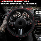 Car Steering Wheel Cover, Microfiber Leather Steering Wheel Covers with Anti-Slip Lining, Universal 14.5-15 inchs Black with Red line
