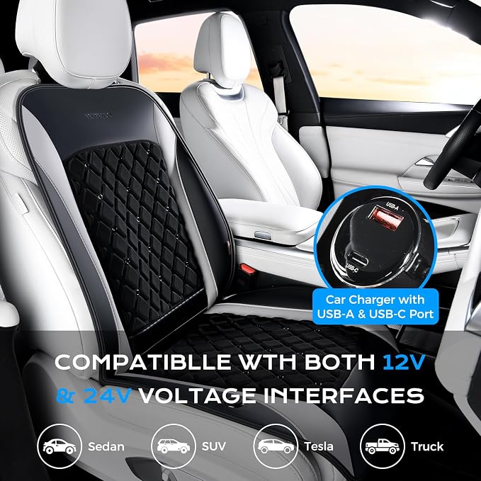 Coverado 2026 New Cooling Car Seat Cover Front Seat, 12V-24V Air Flow Ventilated Cushion with 8 Cooling Fans, Universal for Car SUV Pickup Truck, Ash Gray