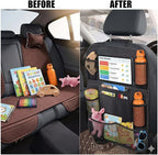 2 Pack Backseat Car Organizer & Kick Mat, Waterproof Seat Back Protector with Clear Pad/Tablet Holder, Universal Fit Car Organizer for Kids Travel Essentials & Storage for SUV/Truck/Sedan