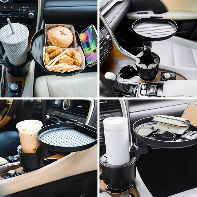 Car Cup Holder Tray and Cup Holder Expander with Phone Slot - Enjoy Your Meal - 9" Car Food Tray Table and Drink Holder for Yeti, Hydroflask, etc.