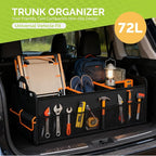 Trunk Organizer for SUV, Collapsible Trunk Organizer for Car, Non-Slip Bottom, Storage Organizer for Sedans, Van, Jeep, Grocery, Large 4 Compartments, Black Mixed Orange 32"×13"×12"
