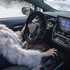 Furry Car Steering Wheel Cover with Fluffy Gear Shift Cover Soft Warm Non-Slip Car Decoration for Men Women Girls 2 PCS Set, Black