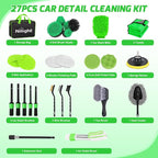 27PCS Car Detailing Kit Auto Cleaning Tools Wash Set with Storage Carry Bag Home Use for Interior Exterior Deep Clean Polish Car Care Windshield Dashboard Seat Air Vents Wheels Tires, Green