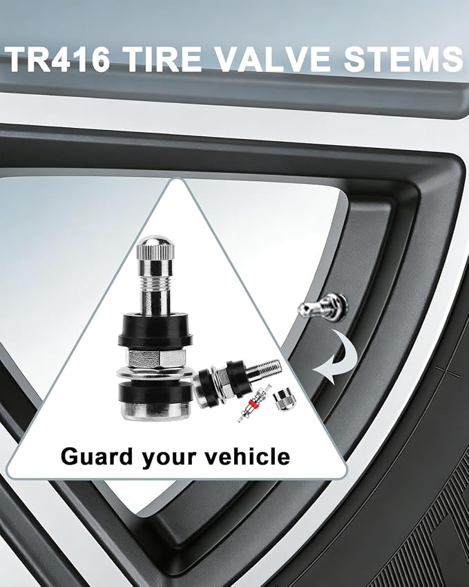 5 Pcs TR416 Metal Clamp-in Tire Valve Stems - High Pressure Tubeless Valves for 0.453" & 0.625" Rim Holes, Fit Cars, Trucks, Trailers & ATVs