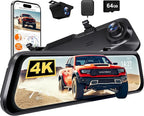 G850 PRO 4K Mirror Dash Cam with ADAS and BSD, Smart Rear View Mirror with 5.8GHz WiFi, Voice Control, 12 inches Camera Includes 64GB Card, GPS, G-Sensor, Loop Recording
