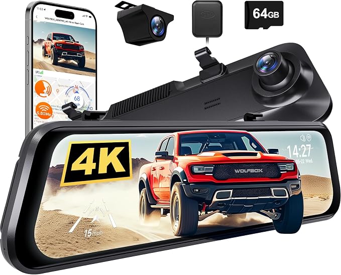 G850 PRO 4K Mirror Dash Cam with ADAS and BSD, Smart Rear View Mirror with 5.8GHz WiFi, Voice Control, 12 inches Camera Includes 64GB Card, GPS, G-Sensor, Loop Recording