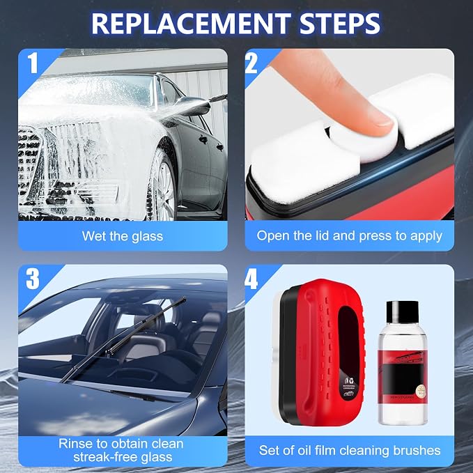 Car Glass Oil Film Cleaner, 2026 Upgraded Automotive Oil Film Cleaning Brush for Car Windows, Cars Window Glasses Cleaning Boar with Extra Cleaner, Universal Anti-Rain Fog Glass Brush (3)