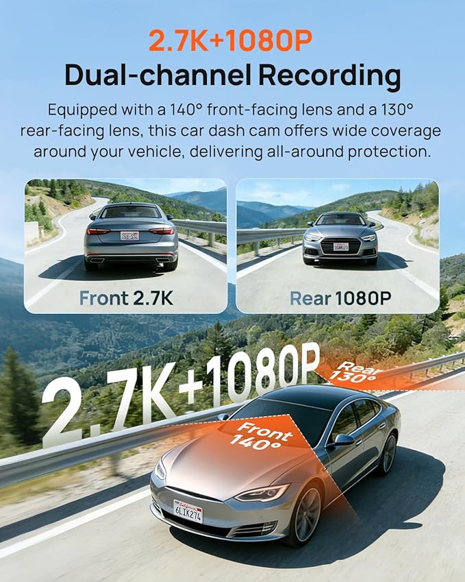 Dash Cam Front and Rear A510,1944P+1080P with STARVIS 2 IMX675 and 64GB Card, Dash Camera for Cars, 4G LTE Support, ADAS, Built-in GPS WiFi, APP Control, HDR, 24H Parking Mode, Loop Recording