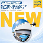 12" Frameless Mirror with 360° Adjustable View - Convex Mirror for Garage, Driveway, Store, Warehouse & Office, Wall Mount Safety for Indoor Outdoor Use with Clear Wide Reflection