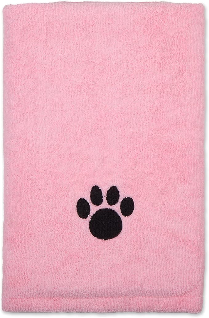 Pet Grooming Microfiber Towel, Embroidered Collection, X-Large,41x23.5, Pink (Pack of 12)