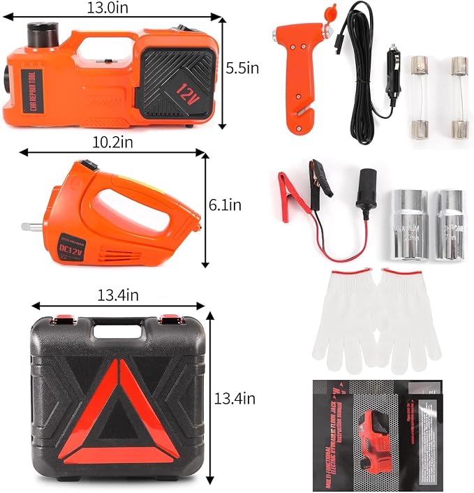 Electric Car Jack Set 5 Ton Hydraulic Jack Car Lift Floor Jack with Integrated Tire Pump and Impact Wrench for Sedans SUV MPV Sedan Truck Change Tires Garage Repair
