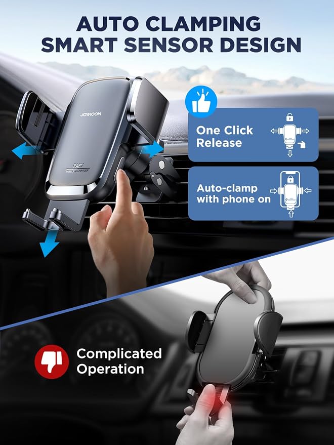 Wireless Car Charger, 15W Fast Charging Auto Clamping Car Phone Holder Charger, Air Vent Car Phone Holder Mount for iPhone 17/16/15 Pro Max Air, Galaxy S26/25 Ultra, Pixel 10 Pro and More