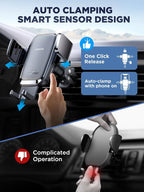 Wireless Car Charger, 15W Fast Charging Auto Clamping Car Phone Holder Charger, Air Vent Car Phone Holder Mount for iPhone 17/16/15 Pro Max Air, Galaxy S26/25 Ultra, Pixel 10 Pro and More