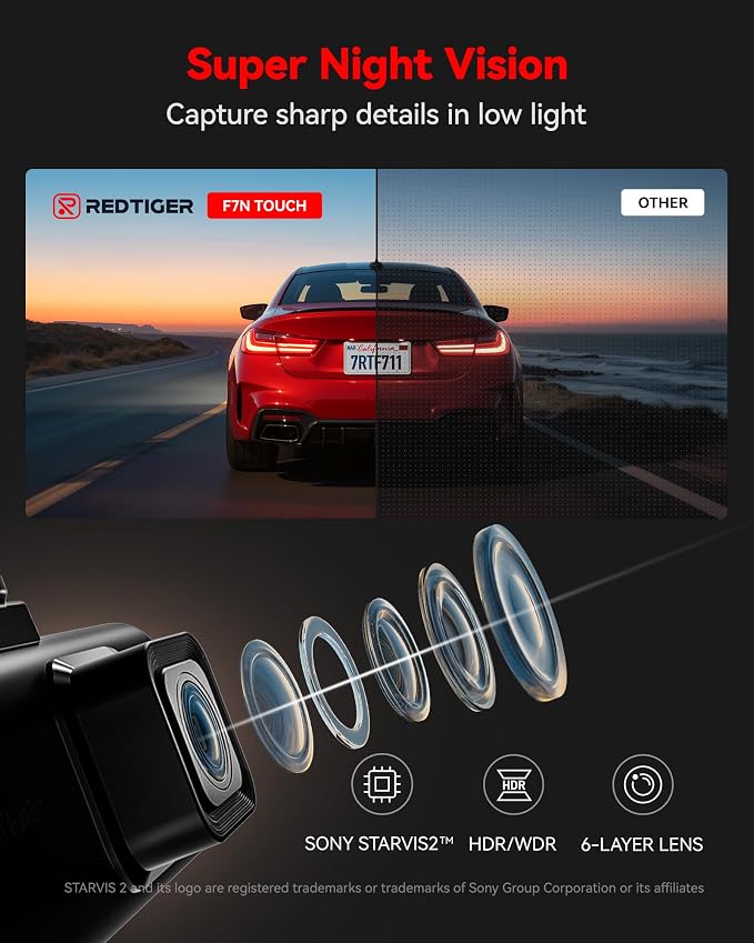4K STARVIS 2 Dash Cam Front and Rear, 5GHz WiFi 20MB/s Download, 128GB Card Included, Voice Control, Dash Camera for Cars with 3.18" Touch Screen, GPS, Loop Recording, Parking Mode(F7N Touch)