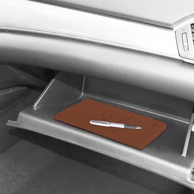 Car Registration & Insurance Card Holder Leather Auto Glove Box Organizer Document Wallet with Magnetic Shut