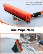 DooGooCoo [Upgrade] Ice Scraper & Extendable Snow Brush for Car Windshield [Military-Grade Sturdy] - 360° Pivoting Brush Head with Silicone Grip for Effortless One-Swipe Clean on Auto (Large)