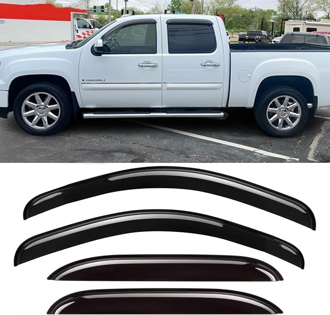 Window Visors Rain Guards Deflectors for 07-13 Chevy Silverado/GMC Sierra 1500, 07-14 Silverado/Sierra 2500HD 3500HD Crew Cab/Avalanche/Suburban/Yukon XL,Window Wind Deflectors Vent Shade 4-PCS Set