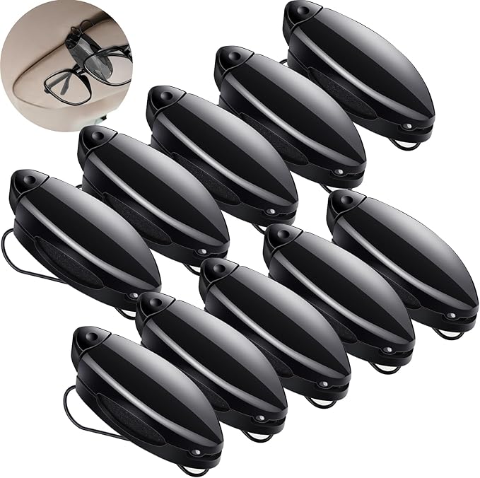10 Pieces Auto Car Vehicle Sun Visor Clip Holder for Sunglasses Glasses Holder Hanger Eyeglasses Mount Ticket Card Clip Car Accessories(Black)