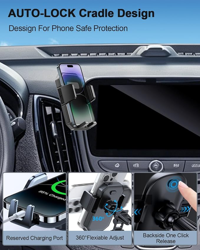 PZK Car Phone Mount for Chevy quinox 2018-2023 Accessories Custom Air Vent | Auto Lock Car Phone Holder Fixed Clip Vent One Button Release Hands Free 360° Rotation Cell Phone Automobile Cradles
