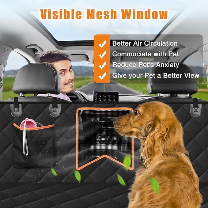 Dog Car Seat Cover XL, Heavy Duty Dog Seat Cover for Back Seat, 100% Waterproof Nonslip Hammock for Car with Side Flap, Scratch Proof Pet Back Seat Covers