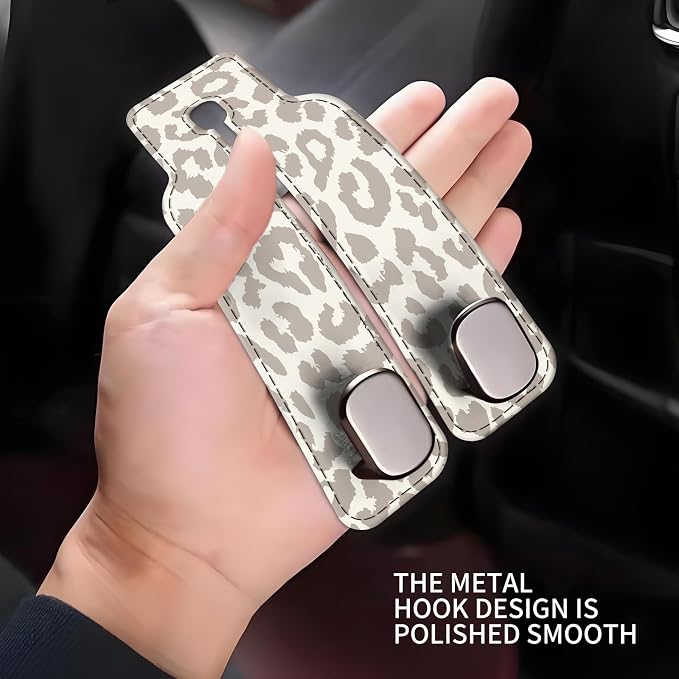Car Seat Headrest Hook, Universal Leather Cute Hanger Holder Hook, Storage Organizer Interior Accessories for Purse Bags Handbag Luxury Grey Leopard
